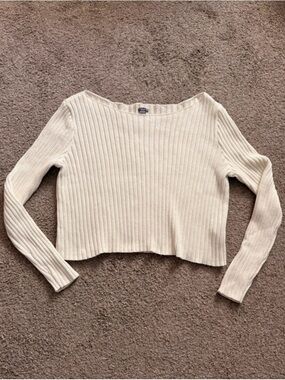 aerie Cream Ribbed Cropped Sweater